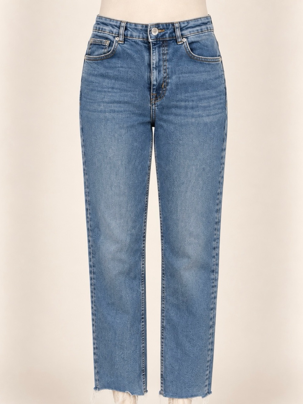 H&M Divided Jeans Womens 8 Medium Wash Slim Straight Cropped Raw Hem Denim